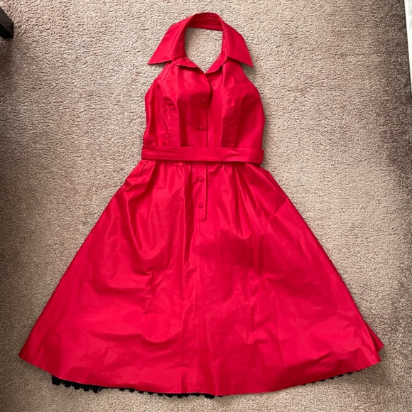 Carmen Marc Valvo Collection Women's Red Halter Dress Black Lace Size 6 - Picture 3 of 14